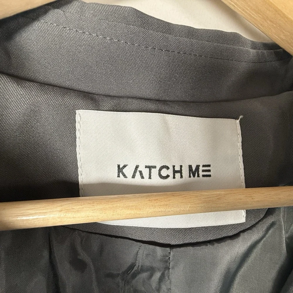 Katch Me Women's L Notch‎ Lapel Double Breasted Belt Trench Coat Gray NEW